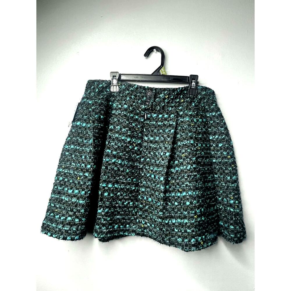 Nanette Lepore Caterina Tweed Mini Skirt NWT Size 8 Teal Black Wool Alpaca USA